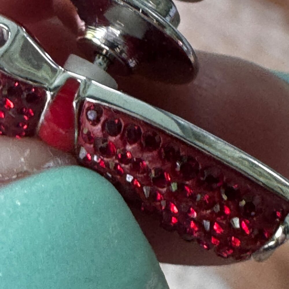 Vintage Swarovski Signed Swan Red Dress On Hanger Tack Pin - Picture 9 of 12